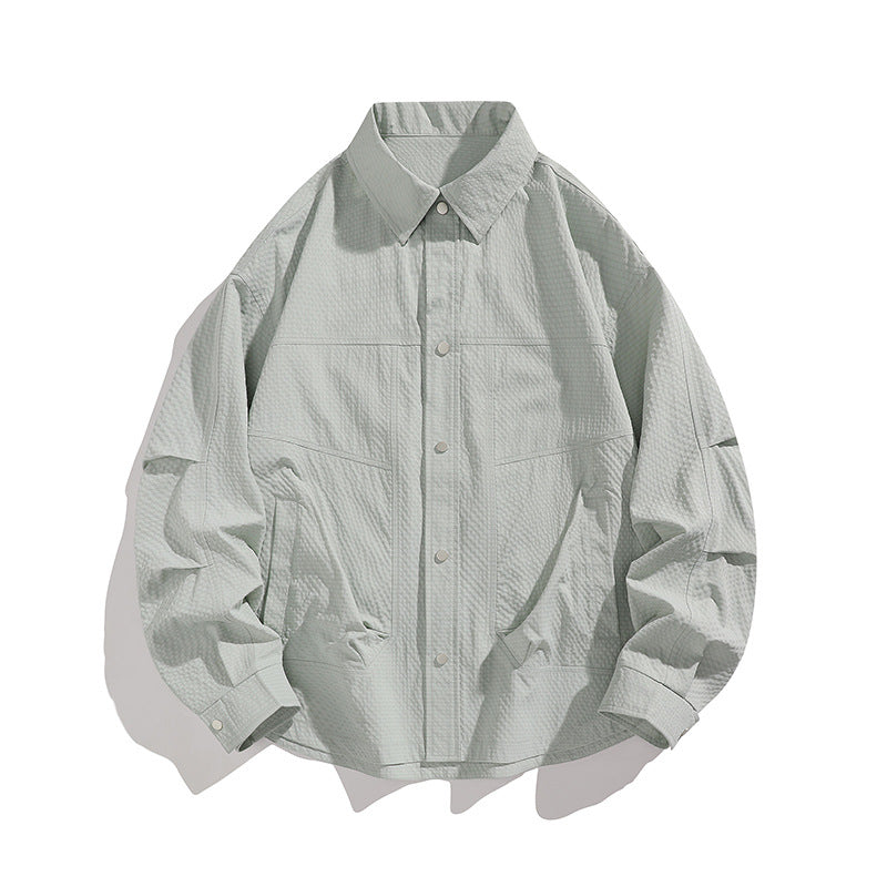 Herren Leichte Oversize-Hemdjacke mit Druckknopfleiste, Strukturstoff & Pattentaschen Nord Taschen
