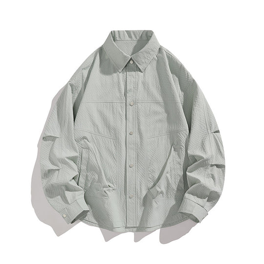 Herren Leichte Oversize-Hemdjacke mit Druckknopfleiste, Strukturstoff & Pattentaschen Nord Taschen