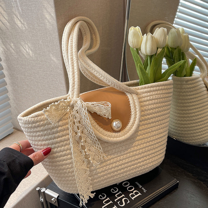 Damen Jute Shopper-Tasche mit dekorativen Details Nord Taschen