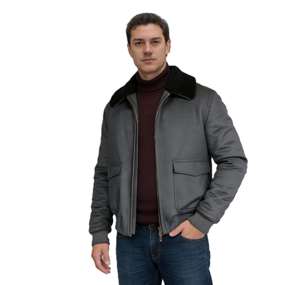 Herren Kurze Bomberjacke mit Teddykragen, Cargo-Pattentaschen und Reißverschluss Nord Taschen