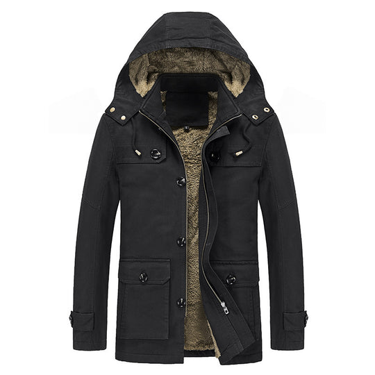 Herren Winddichter Canvas-Parka mit Teddyfleece-Innenfutter, Kapuze und Multifunktionstaschen Nord Taschen