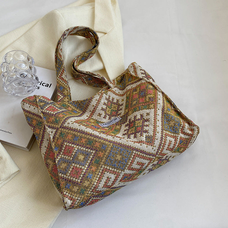 Damen Jute-Tragetasche mit modischem Ethnomuster Nord Taschen