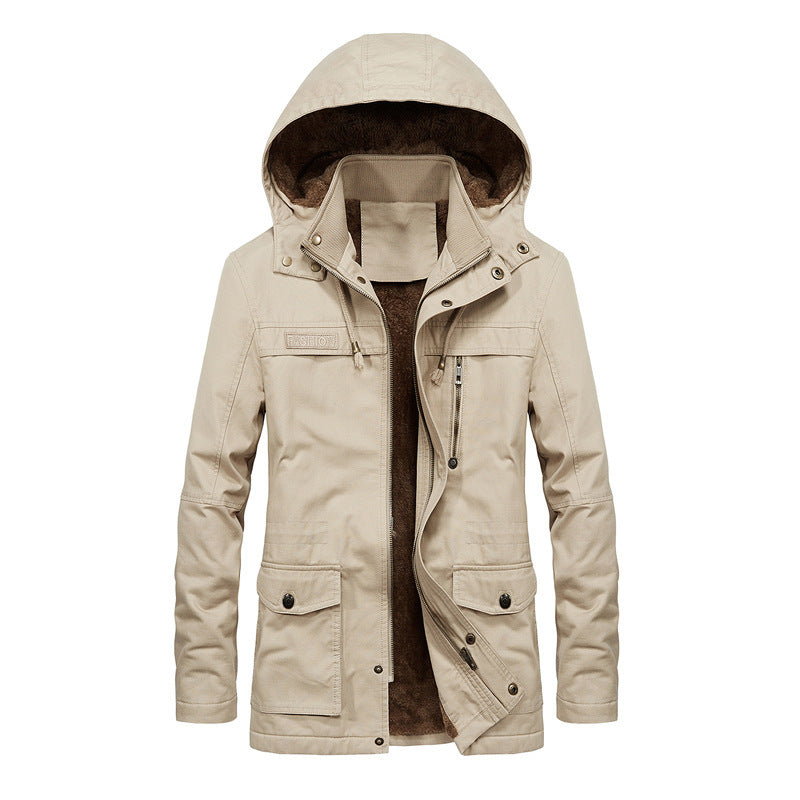Herren Thermo-Fieldparka im Canvas‑Look mit wärmender Teddy-Innenfütterung und verstellbarer Kapuze Nord Taschen