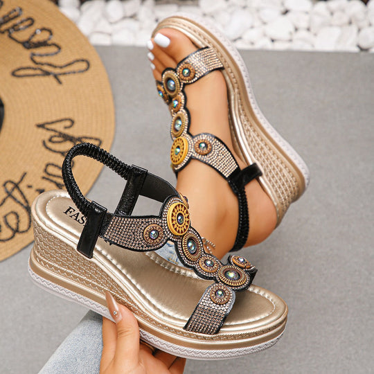 Damen Wedge-Sandalen mit funkelnden Verzierungen und anatomischem Fußbett