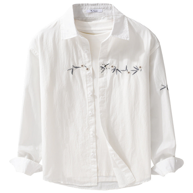 Damen Lockeres besticktes Baumwoll-Overshirt mit Kentkragen und Layering‑Detail Nord Taschen