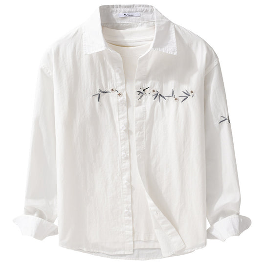Damen Lockeres besticktes Baumwoll-Overshirt mit Kentkragen und Layering‑Detail Nord Taschen