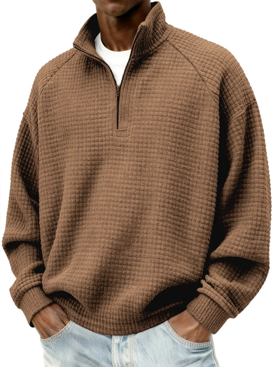 Herren Waffelstrick-Oversize-Pullover mit Halbreißverschluss und Stehkragen Nord Taschen