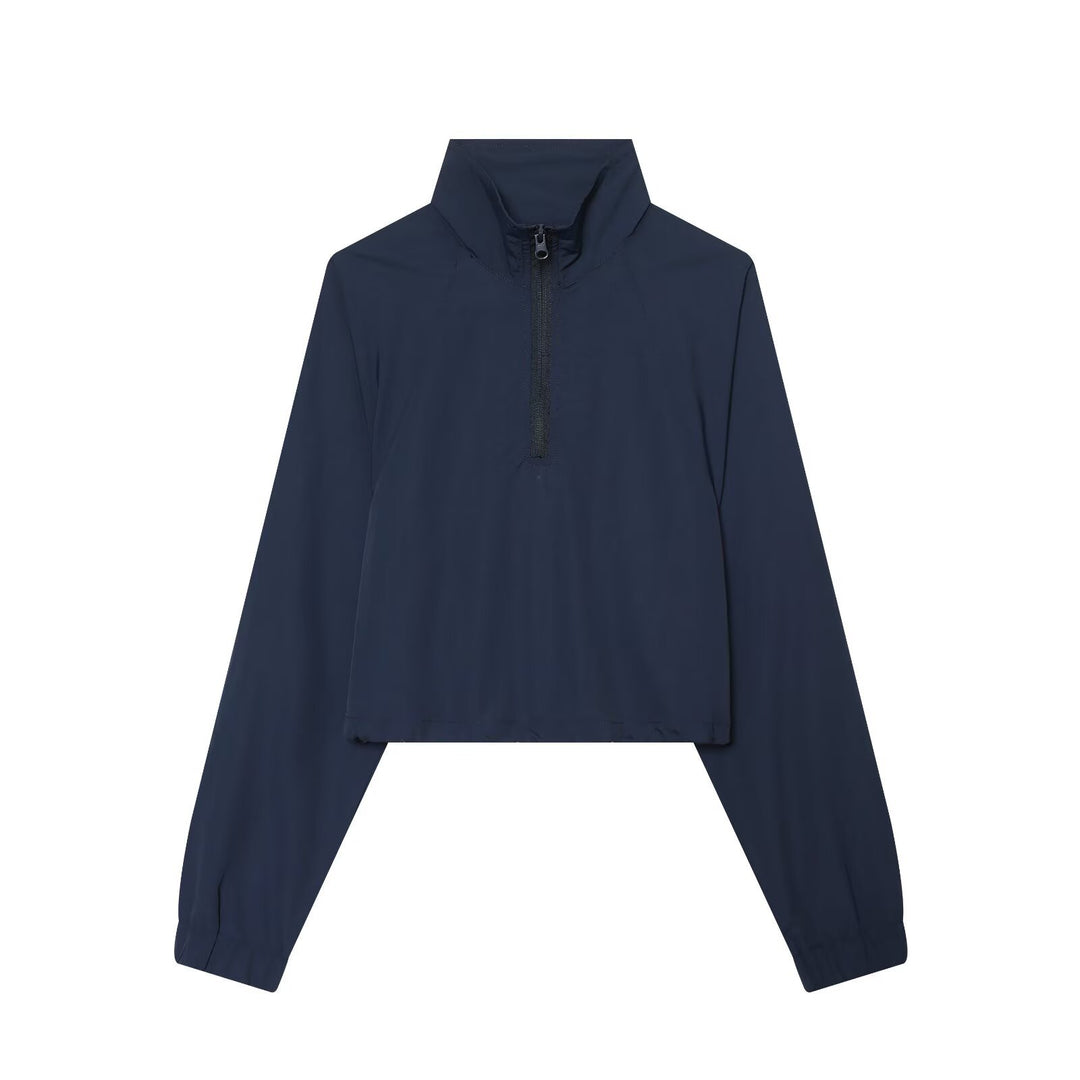 Damen Kurzgeschnittener Windbreaker mit Halbreißverschluss, hohem Stehkragen und Kordelzug Nord Taschen