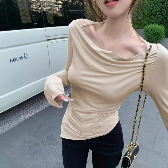 Damen schulterfreies Cowl-Longsleeve mit feinen Spaghettiträgern und sculptender Taillenpassform Nord Taschen