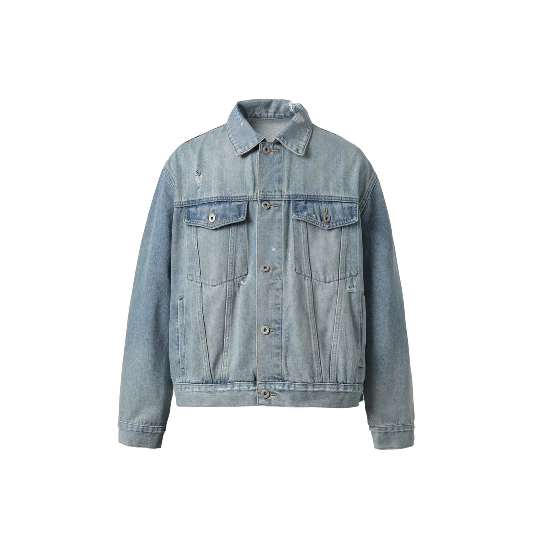 Unisex Oversized Jeansblouson mit Used‑Look, kastigem Schnitt und Brustklappen Nord Taschen