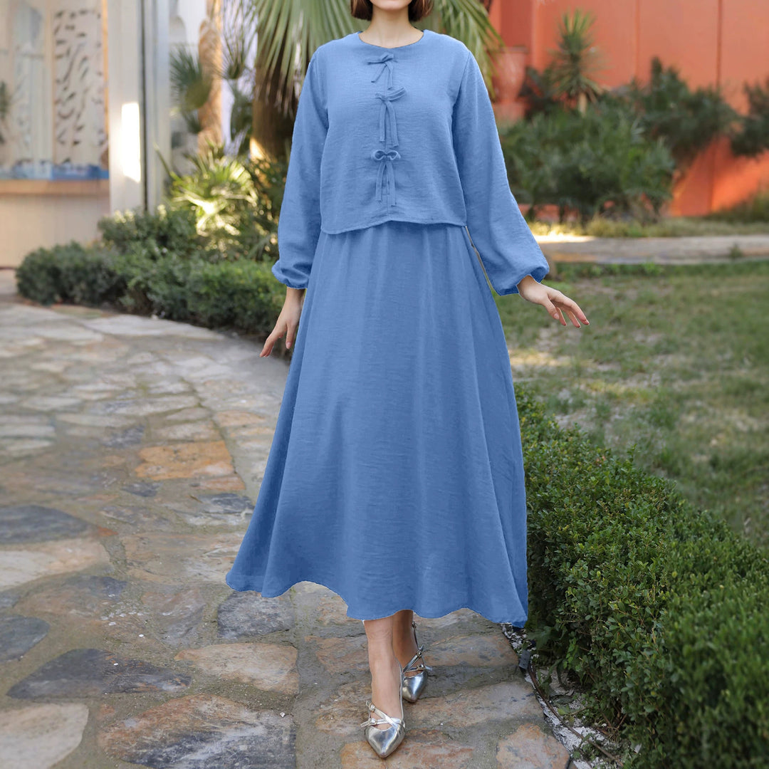 Damen Elegantes Langarmkleid mit Schößchen Nord Taschen
