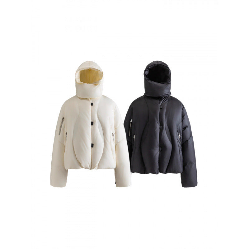 Unisex Kurz geschnittene Steppjacke mit hohem Kragen, Kapuze und Reißverschlüssen Nord Taschen