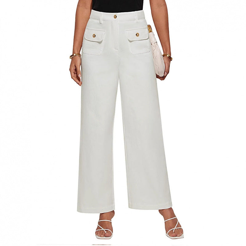 Damen High-Waist Palazzo-Hose mit aufgesetzten Knopf-Taschen Nord Taschen