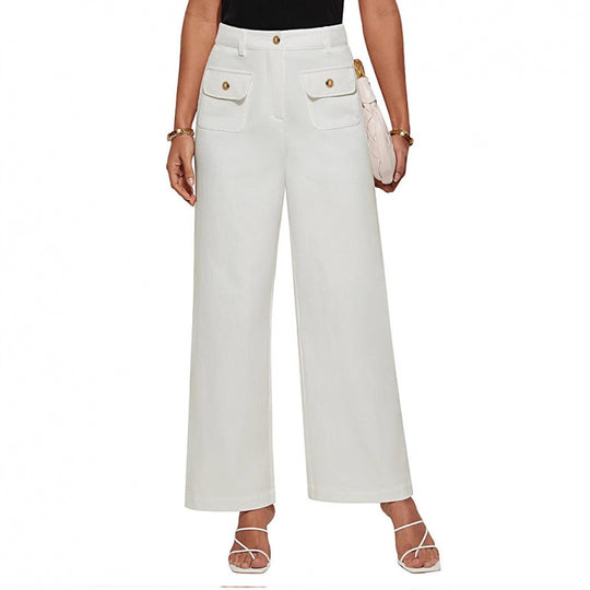 Damen High-Waist Palazzo-Hose mit aufgesetzten Knopf-Taschen Nord Taschen