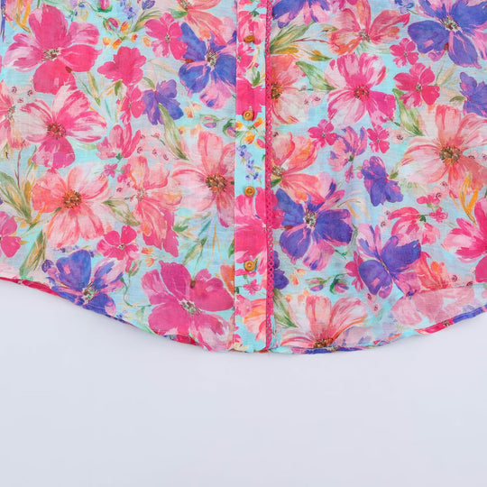Damen Leichte Bluse im Aquarell-Floralmuster mit Stehkragen und dreiviertelärmeln Nord Taschen