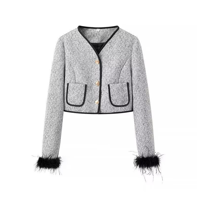 Damen Zweiteiliges Bouclé‑Tweed‑Set mit kurzem Blazer, Zierknöpfen und Minirock Nord Taschen