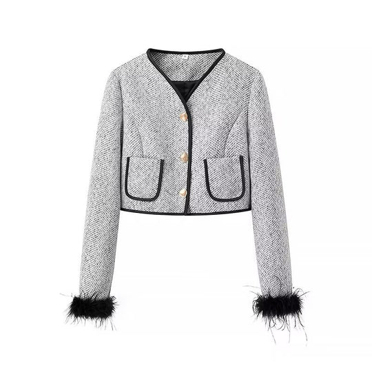 Damen Zweiteiliges Bouclé‑Tweed‑Set mit kurzem Blazer, Zierknöpfen und Minirock Nord Taschen