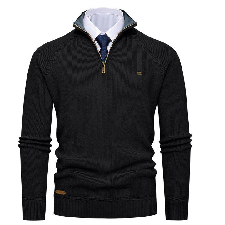 Herren eleganter Strickpullover mit Stehkragen und Reißverschluss