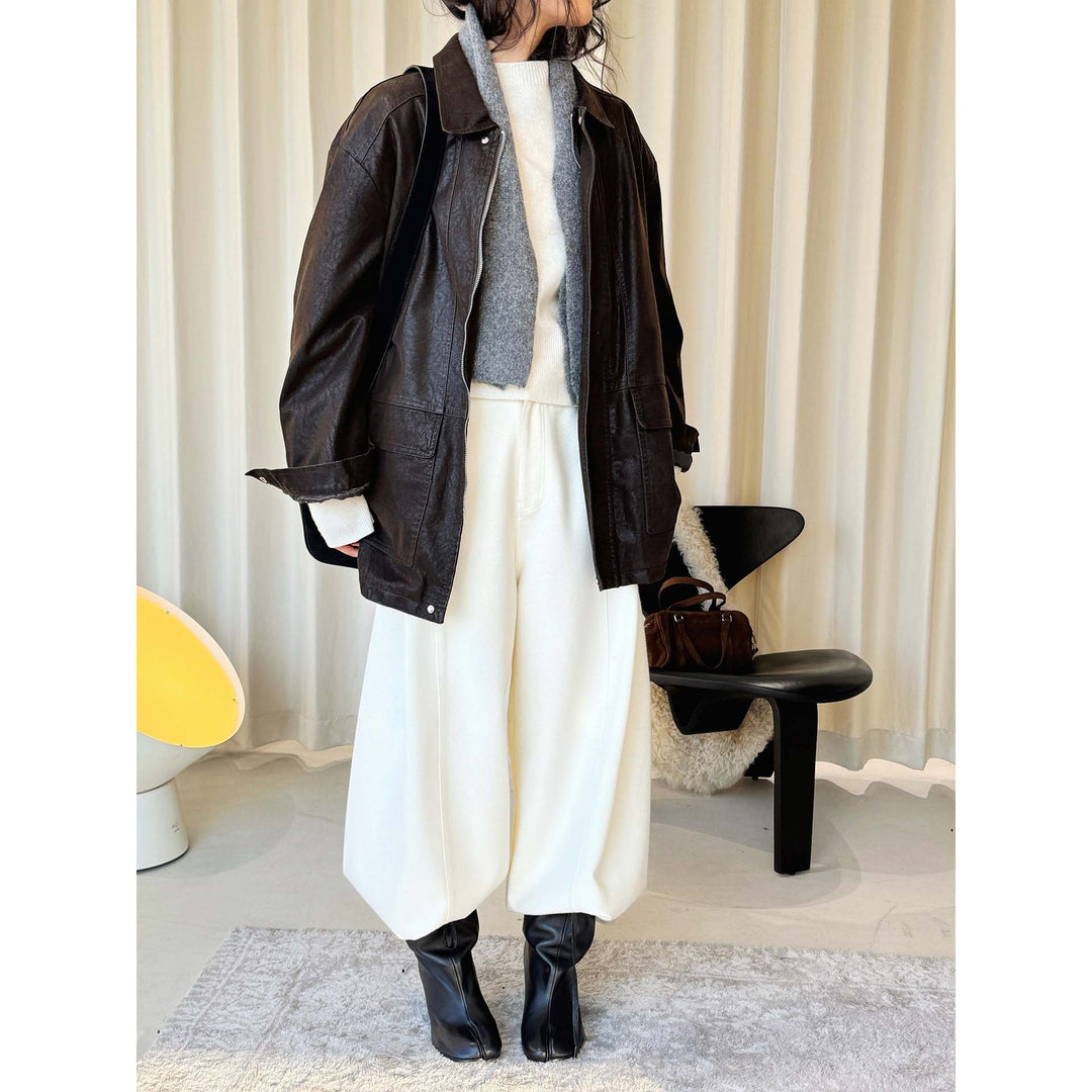Damen Oversized Lederoptik-Fliegerjacke mit Teddyfutter und Metallreißverschluss Nord Taschen