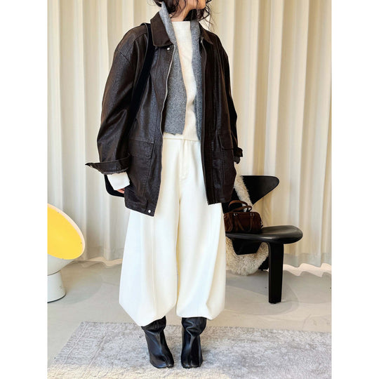 Damen Oversized Lederoptik-Fliegerjacke mit Teddyfutter und Metallreißverschluss Nord Taschen