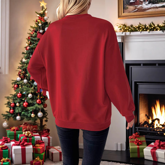 Damen Weihnachtlicher Sweatshirtpullover mit Herzapplikation und Seitenschleifen Nord Taschen