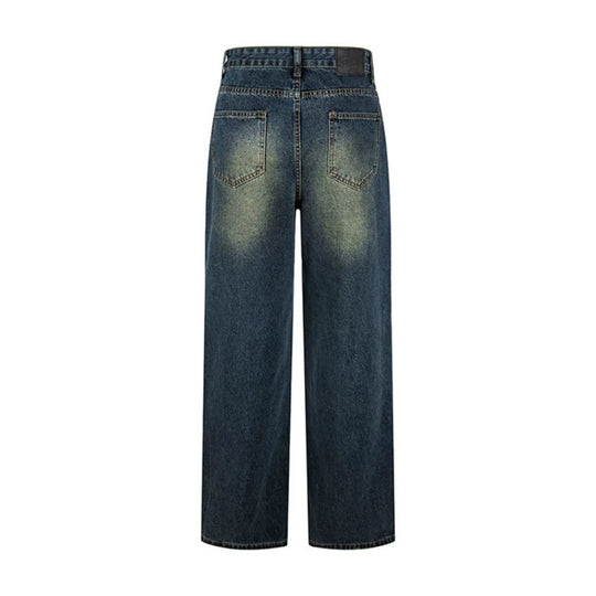 Damen Weite Denim-Jeans mit Druckknopf-Seitenleisten, hoher Taille und Used-Waschung Nord Taschen