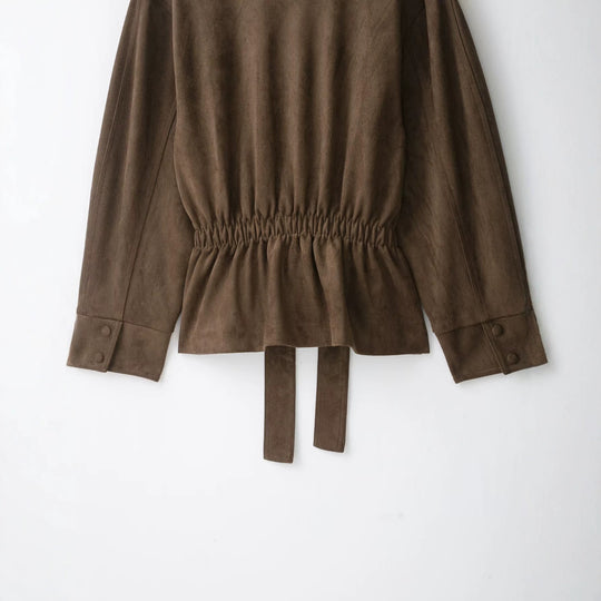 Damen Kurzjacke in Wildlederoptik mit hohem Funnelkragen und Bindegürtel Nord Taschen