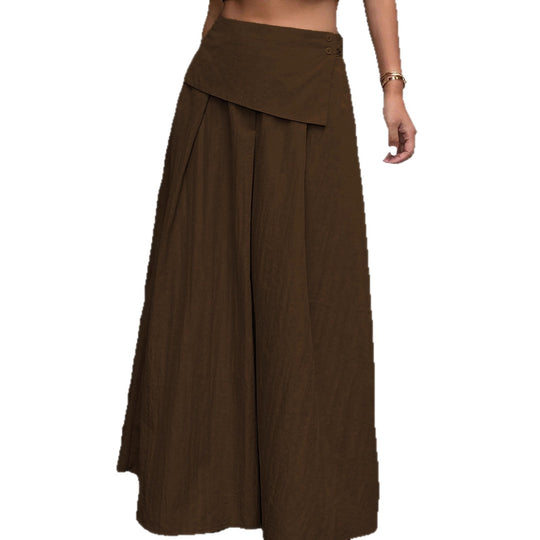 Damen Langer A-Linien Maxirock mit asymmetrischer Wickelblende und Faltenlegung Nord Taschen