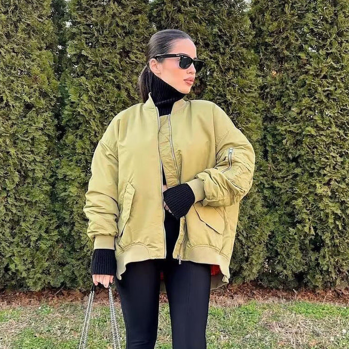 Damen lässige Bomberjacke mit elastischen Bündchen und praktischen Taschen Nord Taschen