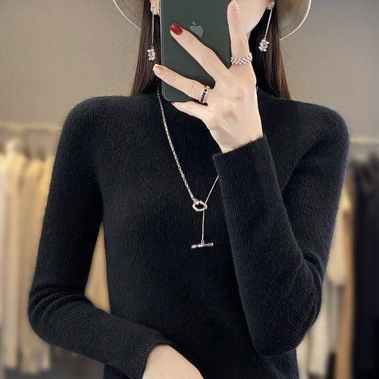 Damen Schlanker Feinstrick-Mockneckpullover aus feinem Angora‑Mix Nord Taschen