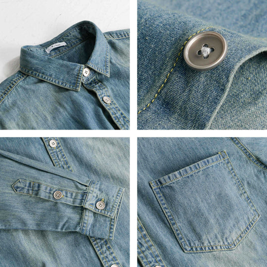 Herren Vintage-Optik Denim-Hemdjacke mit Brusttasche und Relaxed-Fit Nord Taschen