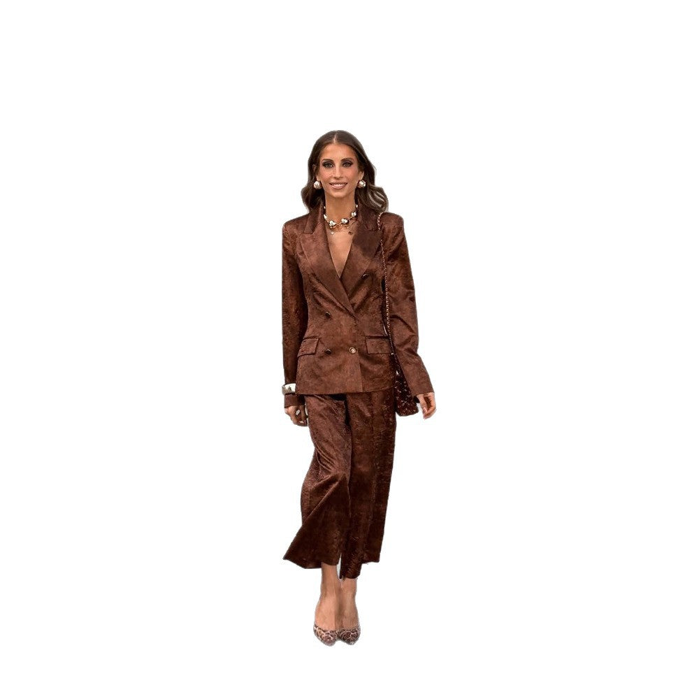 Damen Doppelreihiges Samt-Blazer und Cropped-Hose Co-Ord-Set Nord Taschen