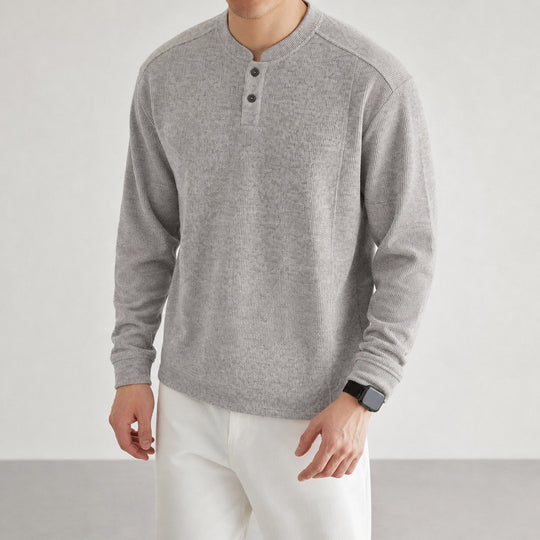 Herren Langarm Waffelstrick-Henley-Pullover mit Knopfleiste Nord Taschen