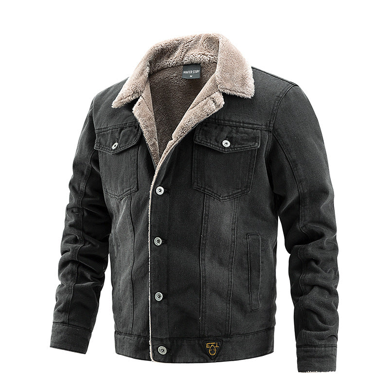 Herren Robuste Denim-Truckerjacke mit Sherpa-Futter und Teddykragen Nord Taschen