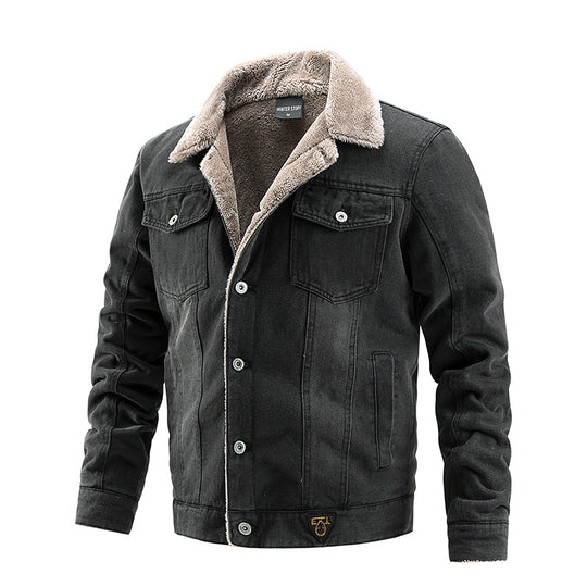 Herren Robuste Denim-Truckerjacke mit Sherpa-Futter und Teddykragen Nord Taschen