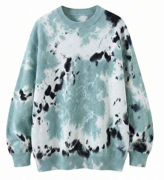Herren Oversized Batik-Pullover mit Rundhalsausschnitt und Rippbündchen Nord Taschen