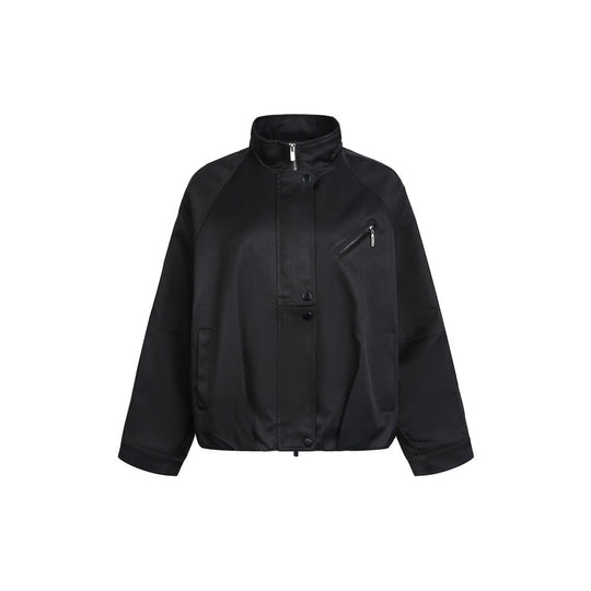 Unisex Kurz geschnittene minimalistische Boxy‑Jacke mit hohem Funnelkragen und verdeckter Frontblende Nord Taschen