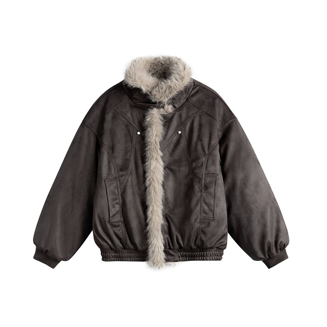 Damen Boxy‑Bomberjacke aus Veloursimitat mit voluminösem Kunstfellkragen Nord Taschen