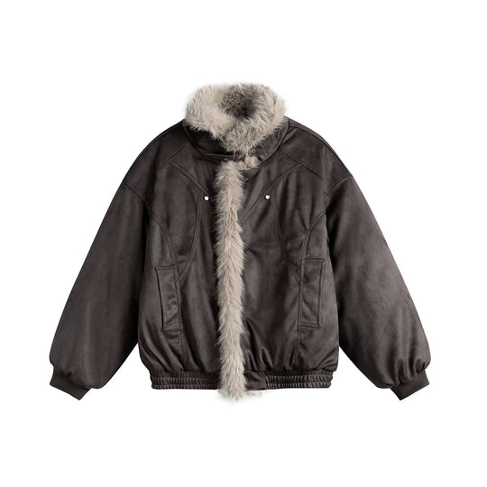 Damen Boxy‑Bomberjacke aus Veloursimitat mit voluminösem Kunstfellkragen Nord Taschen
