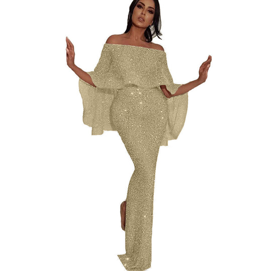 Damen Glamouröses Abendoutfit mit schulterfreiem Oberteil und fließenden Beinen