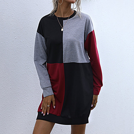Damen Lockeres Blockdesign-Sweatshirtkleid mit Oversize-Passform und Bündchen Nord Taschen