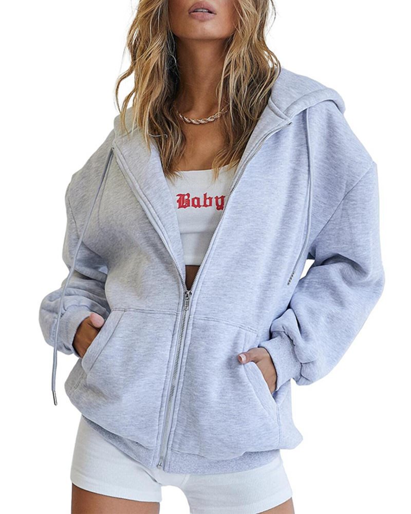 Damen Fleece-Zipjacke im Oversize-Stil mit Kapuze, Kängurutaschen und elastischem Saum Nord Taschen