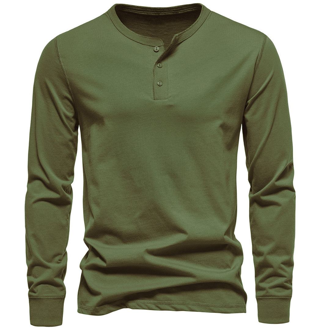 Herren Langärmliges Henley‑Shirt aus Baumwollmix mit dreifacher Knopfleiste und schmaler Silhouette Nord Taschen