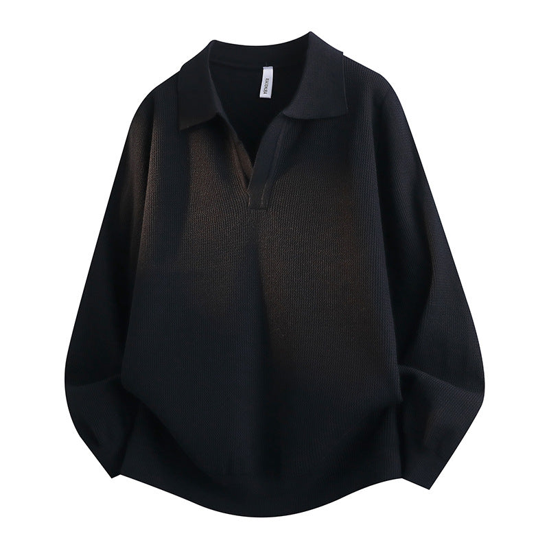 Unisex Oversized Feinstrick-Polo-Pullover mit offenem V‑Ausschnitt und lässiger Silhouette Nord Taschen