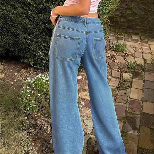Damen weite Denim-Jeanshose mit sportivem Seitenstreifen Nord Taschen