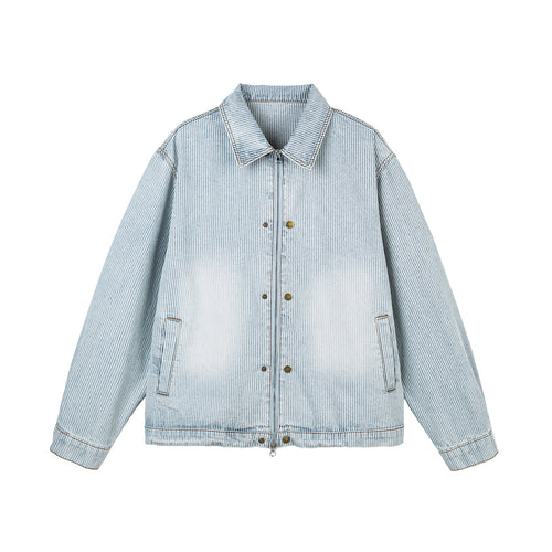 Damen Oversize-Denimjacke im Workwear-Stil mit feinen Streifen und Zwei-Wege-Reißverschluss Nord Taschen