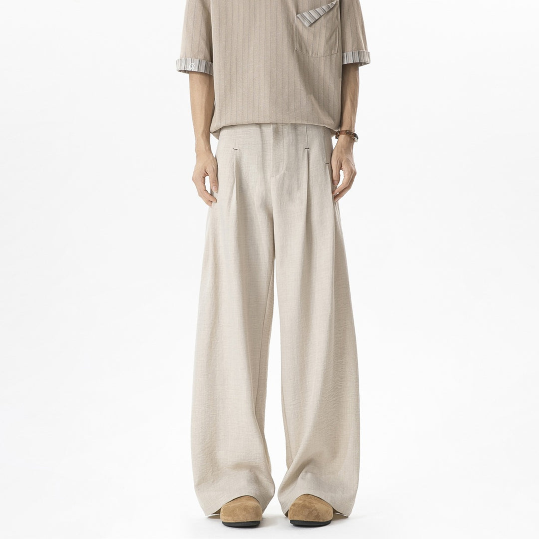 Herren Weite Leinenhose mit hoher Taille, Bundfalte & relaxed Silhouette Nord Taschen
