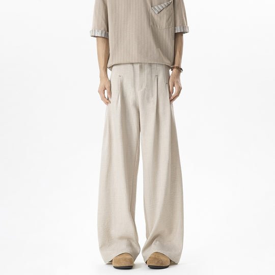 Herren Weite Leinenhose mit hoher Taille, Bundfalte & relaxed Silhouette Nord Taschen