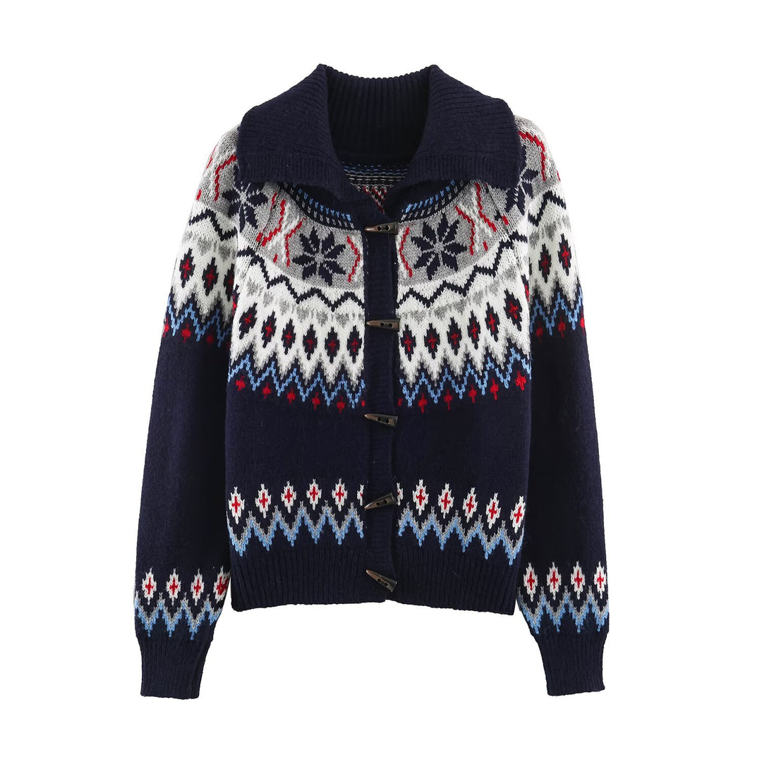 Damen Grobgestrickter Norweger-Cardigan mit Schalkragen und Hornknopfleiste Nord Taschen