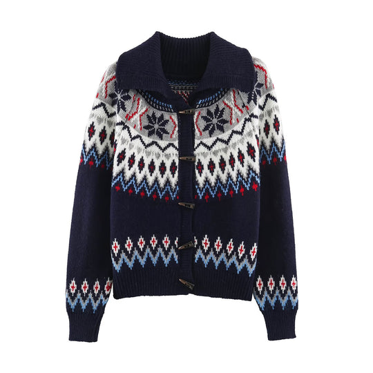 Damen Grobgestrickter Norweger-Cardigan mit Schalkragen und Hornknopfleiste Nord Taschen